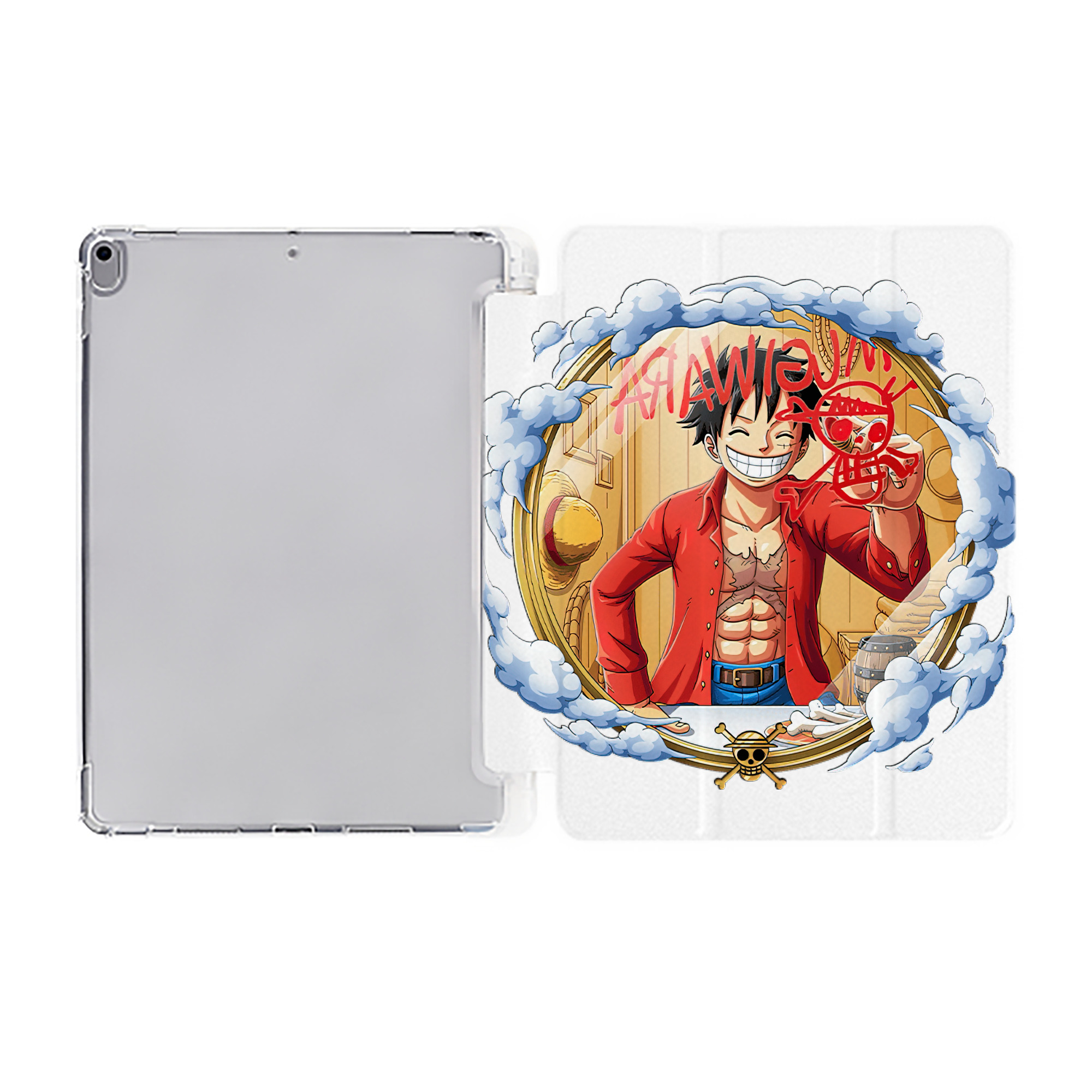 （画像用） ワンピース モンキー・D・ルフィ ONE PIECE Monkey D. Luffy IPad ケース ペン収納付き 三つ折りスタンド PUレザー×シリコン 対応機種9.5/10.5/10.9インチ